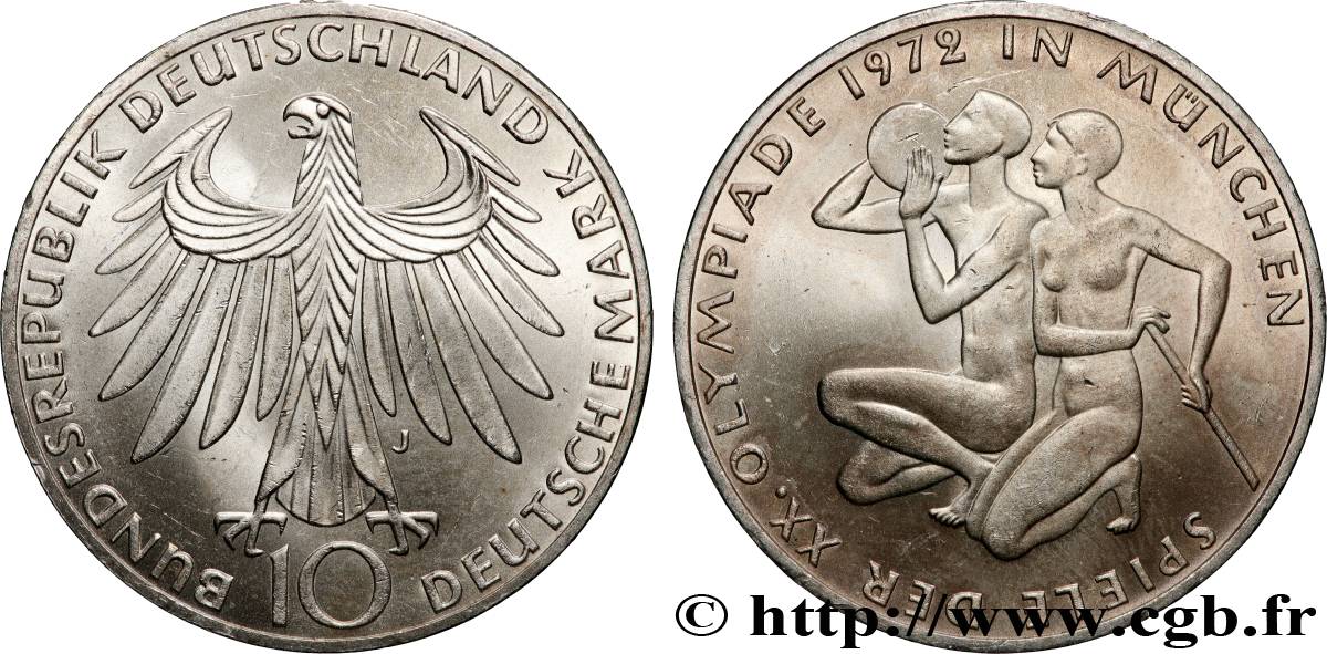 ALLEMAGNE 10 Mark XXe J.O. Munich : basket-ball et canoeing 1972 Hambourg SUP