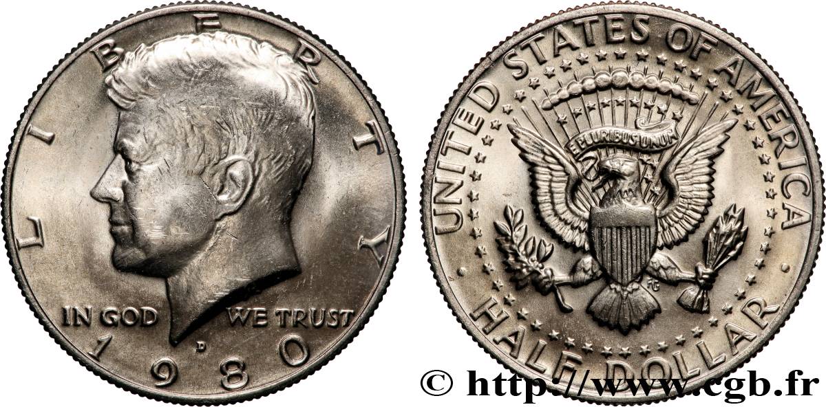 ÉTATS-UNIS D AMÉRIQUE 1/2 Dollar Kennedy 1980 Denver SUP