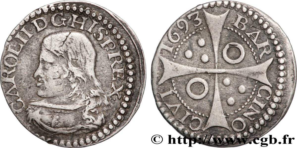 ESPAGNE - ROYAUME D ESPAGNE - CHARLES II Croat 1693 Barcelone TTB