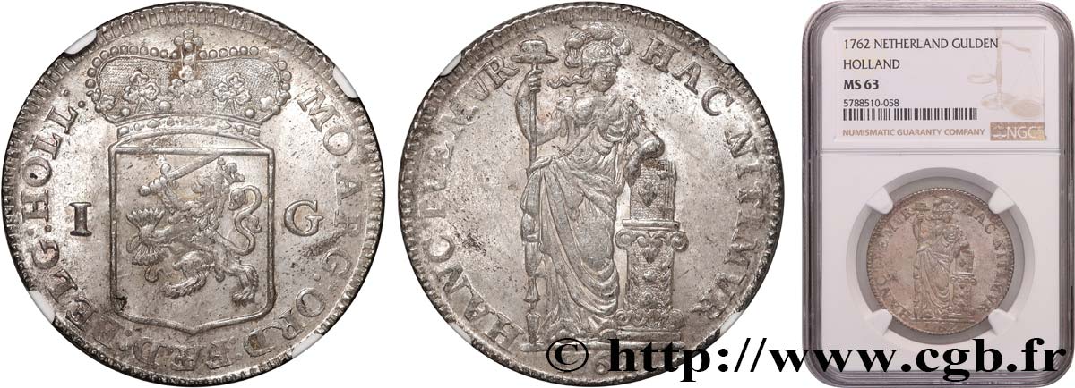 PAYS-BAS - PROVINCES-UNIES - HOLLANDE 1 Gulden 1762  SPL63 NGC
