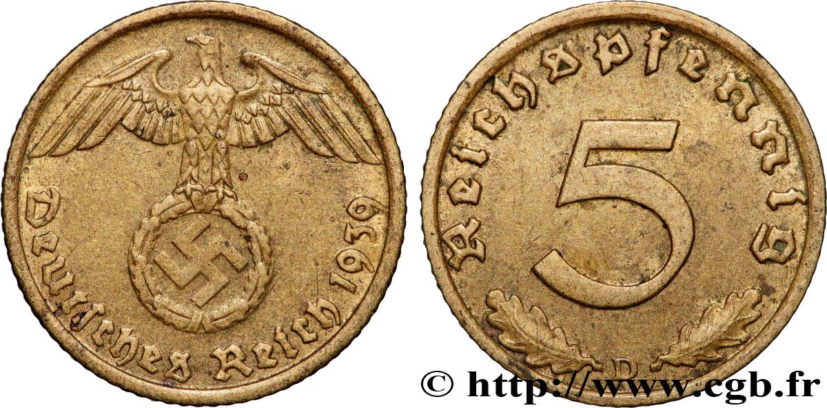 ALLEMAGNE 5 Reichspfennig 1939 Munich - D TTB
