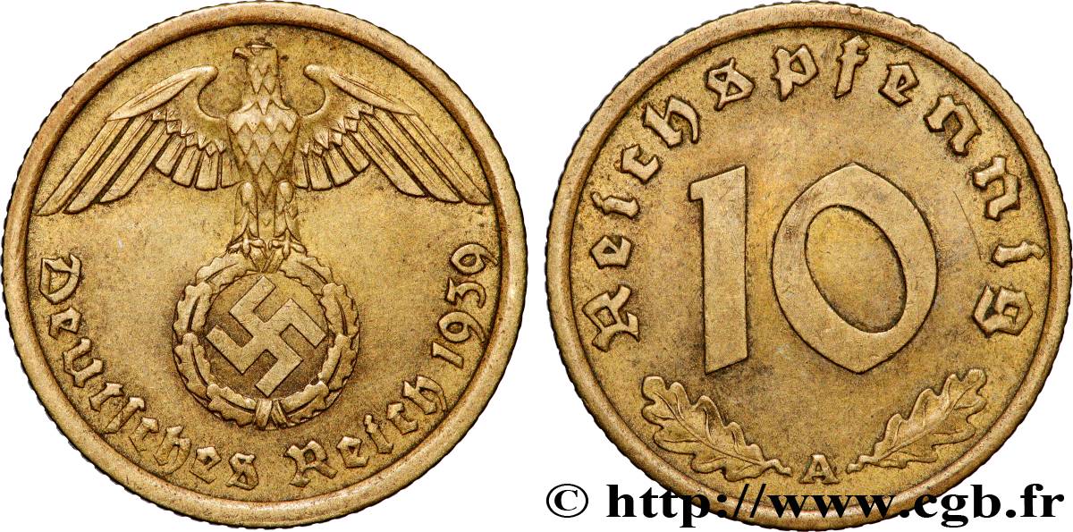 GERMANY 10 Reichspfennig 1939 Berlin AU