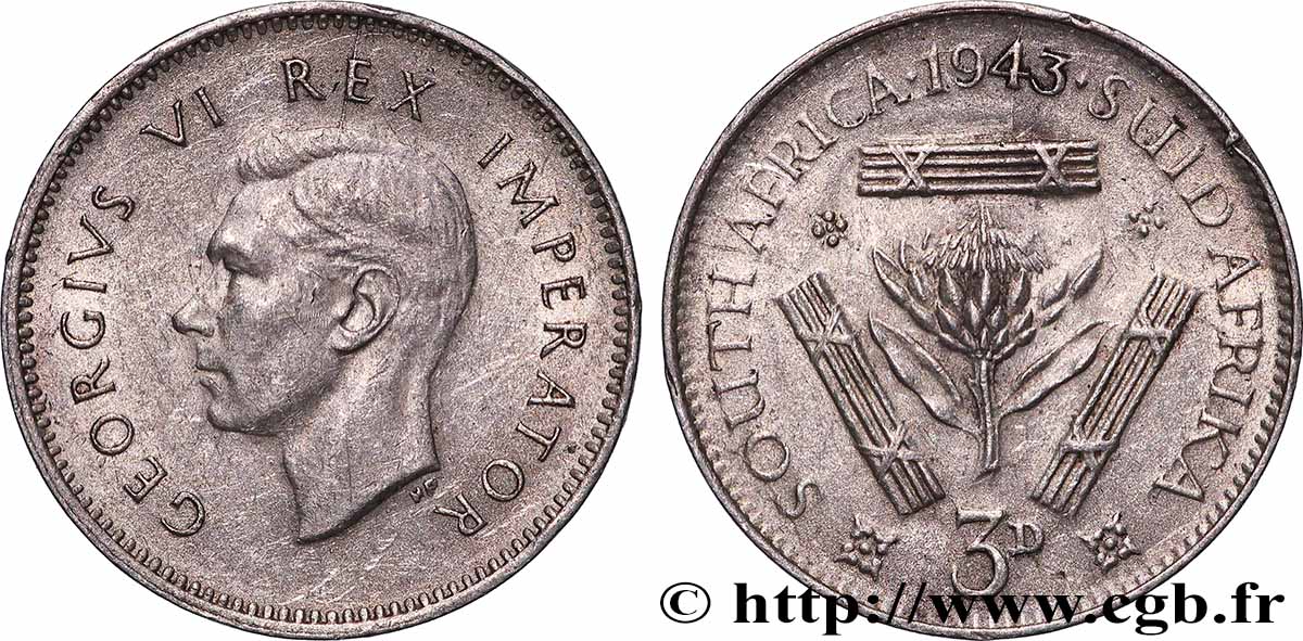 AFRIQUE DU SUD 3 Pence Georges VI 1943 Pretoria TTB+