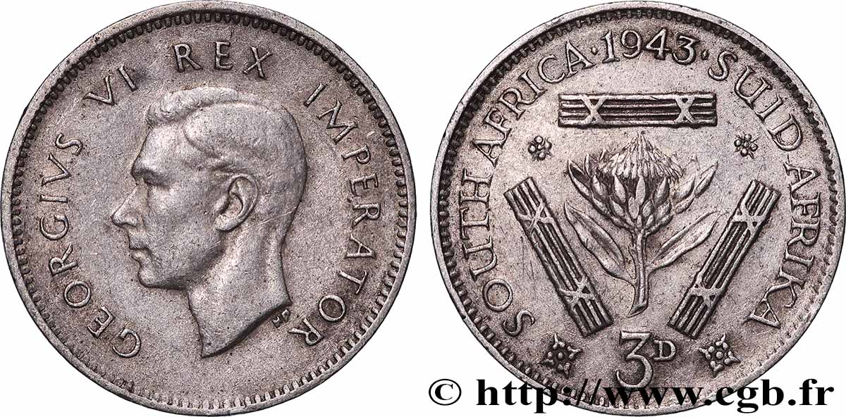 AFRIQUE DU SUD 3 Pence Georges VI 1943 Pretoria TTB+