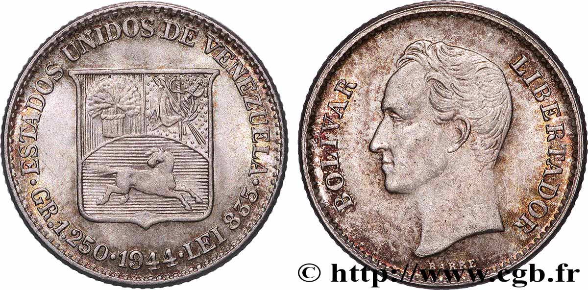 VENEZUELA 1/4 Bolivar 1944 Philadelphie SUP