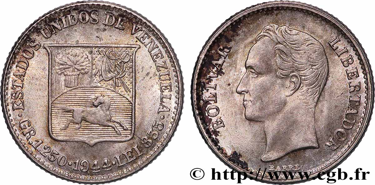 VENEZUELA 1/4 Bolivar 1944 Philadelphie SUP