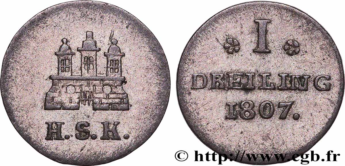 ALLEMAGNE - VILLE LIBRE DE HAMBOURG 1 Dreiling Ville de Hambourg emblème 1839  TTB