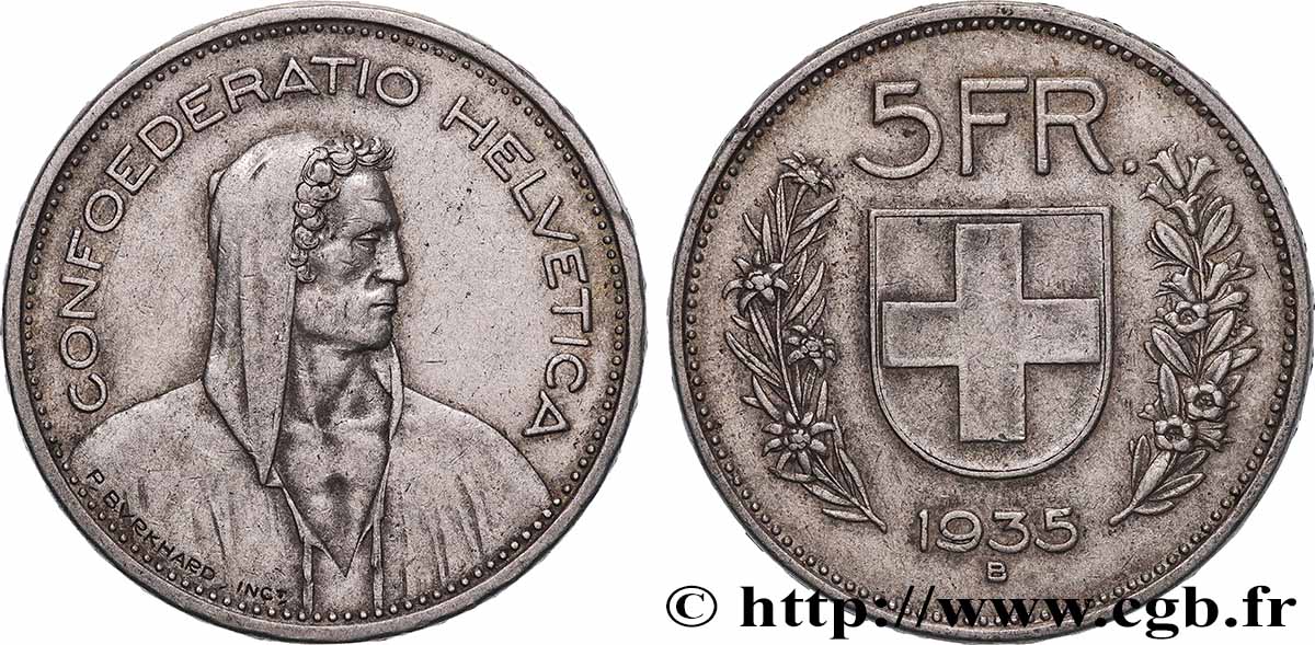SUISSE 5 Francs Berger des Alpes 1935 Berne TTB