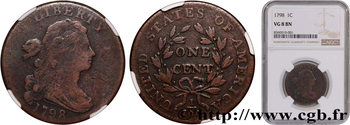 UNITED STATES OF AMERICA 1 Cent type au buste drapé  - 2e type 1798  VG8 NGC