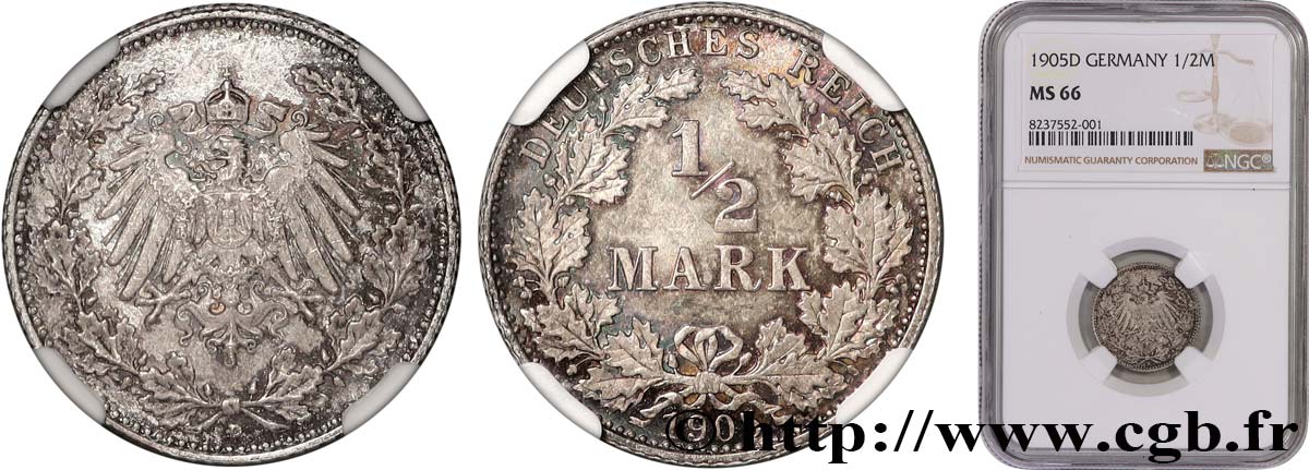 ALLEMAGNE 1/2 Mark Empire aigle impérial 1905 Munich - D FDC66 NGC