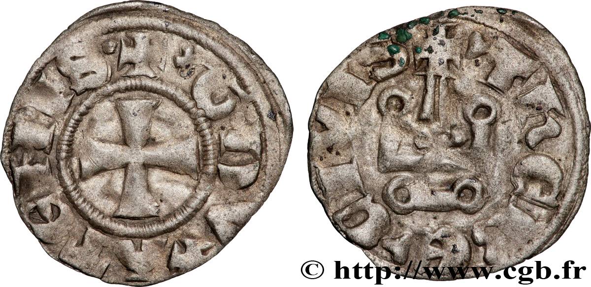 CROISADES - DUCHÉ D ATHÈNES - GUILLAUME DE LA ROCHE OU MINORITÉ DE GUI II DE LA ROCHE  Denier tournois n.d.  TTB