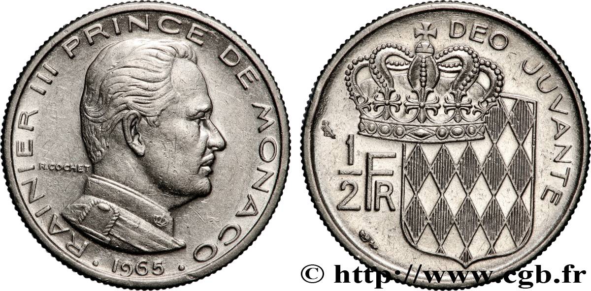 MONACO 1/2 Franc Rainier III 1965 Paris TTB+