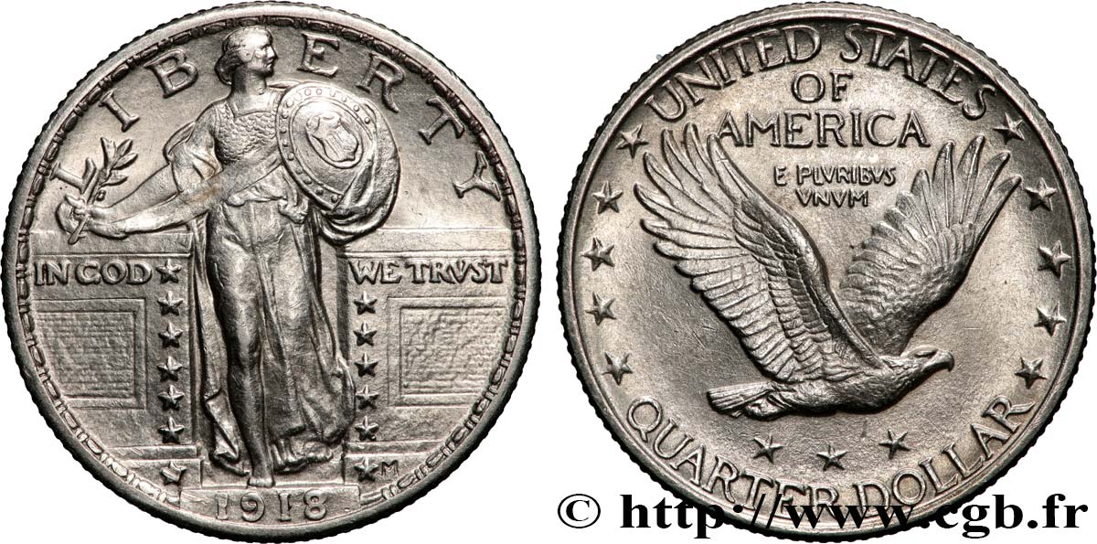 ÉTATS-UNIS D AMÉRIQUE 1/4 Dollar Liberty 1918 Philadelphie SUP