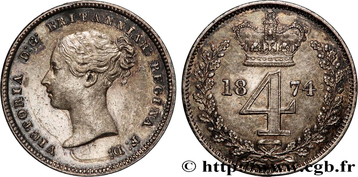 ROYAUME-UNI 4 Pence tête jeune 1874 Londres SUP
