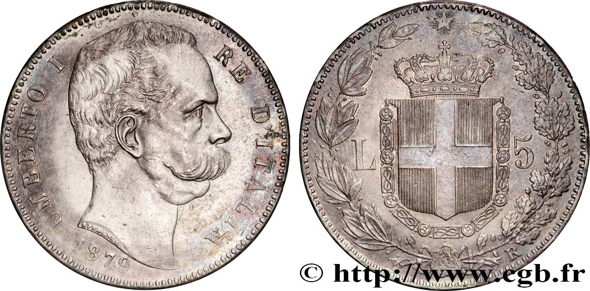 ITALIE - ROYAUME D ITALIE - HUMBERT Ier 5 Lire  1879 Rome SUP