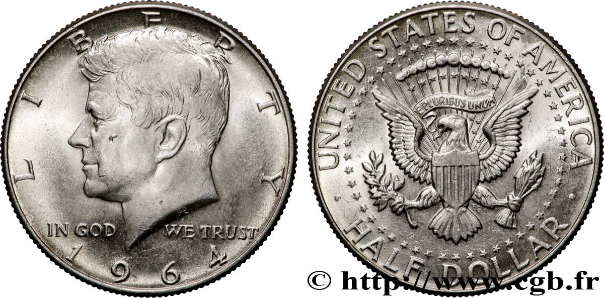ÉTATS-UNIS D AMÉRIQUE 1/2 Dollar Kennedy 1964 Philadelphie SUP