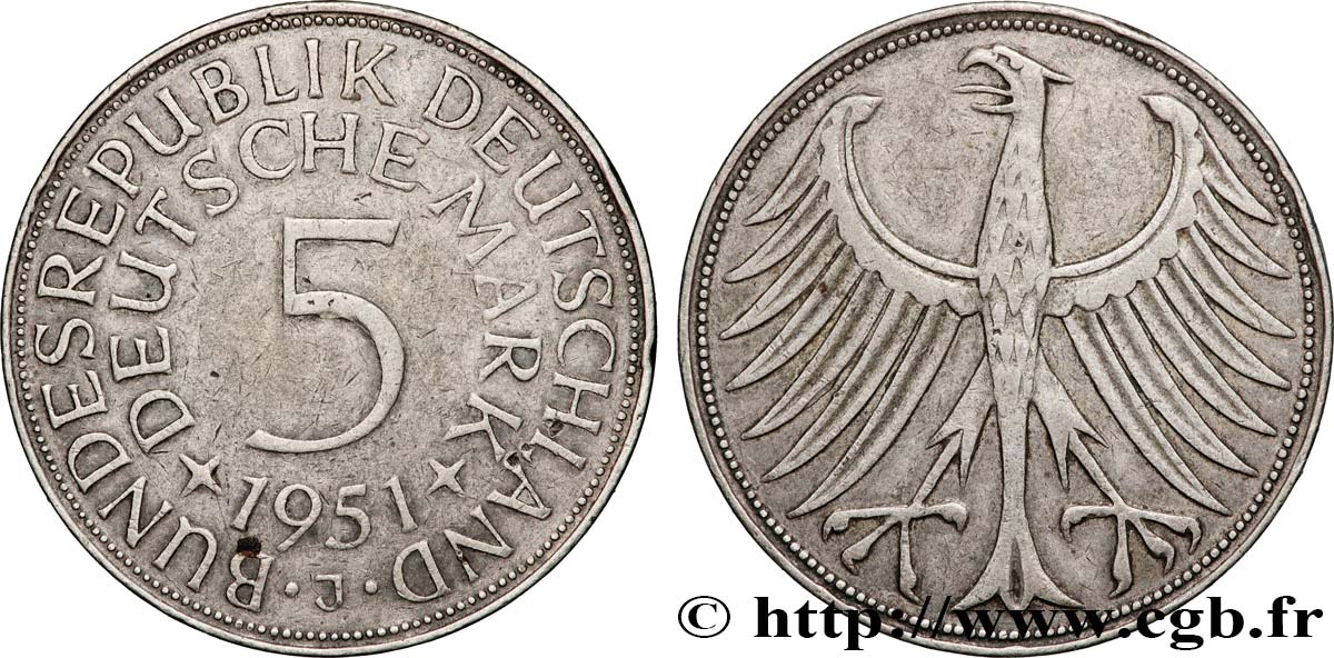 ALLEMAGNE 5 Mark aigle 1951 Hambourg TTB
