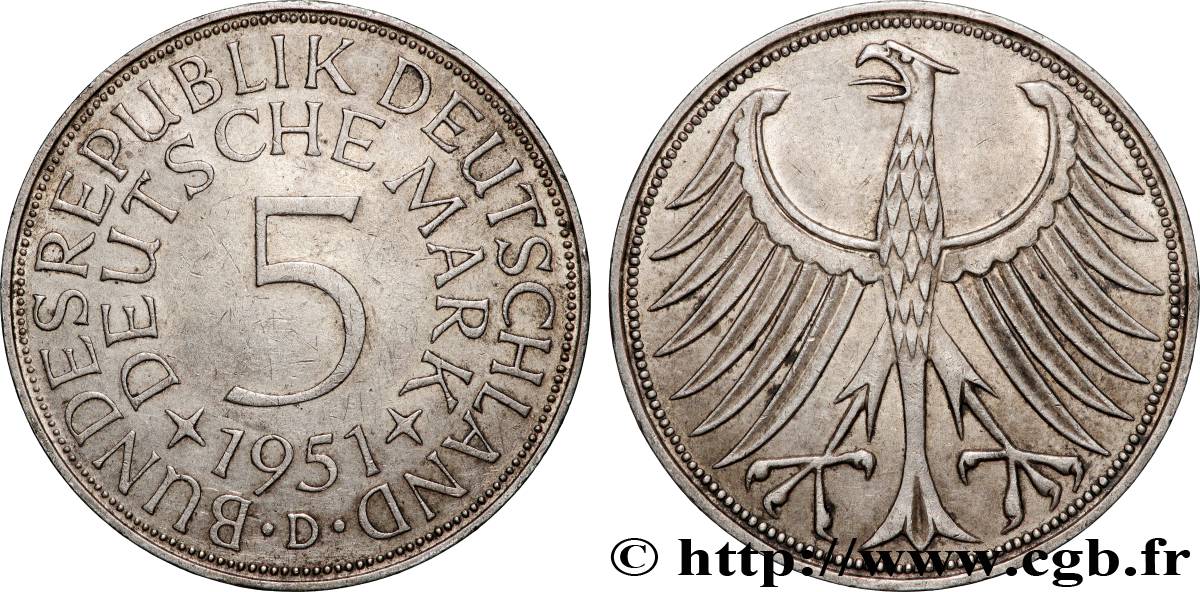ALLEMAGNE 5 Mark aigle 1951 Munich TTB