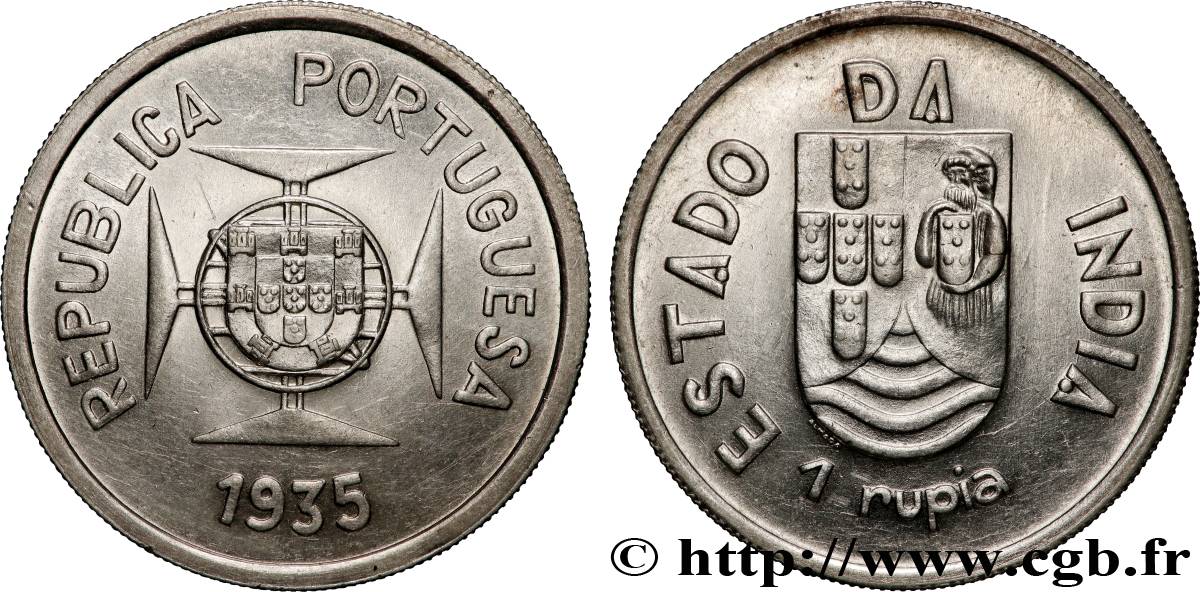 INDE PORTUGAISE 1 Roupie République Portugaise 1935  SUP