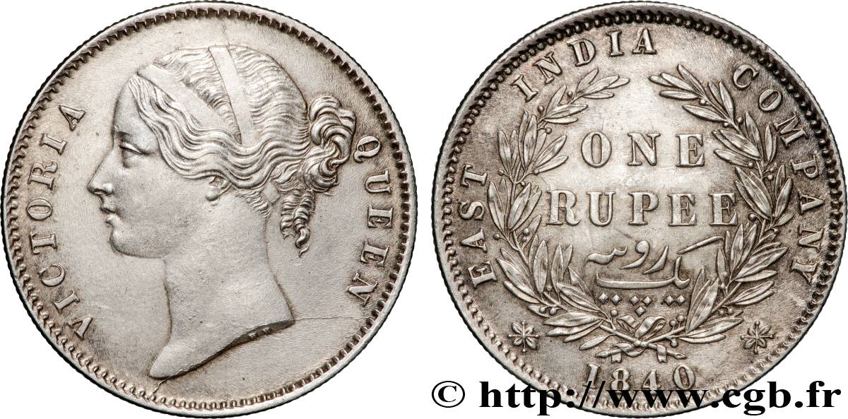 BRITISCH-INDIEN 1 Roupie East India Company Victoria 1840 Bombay fVZ