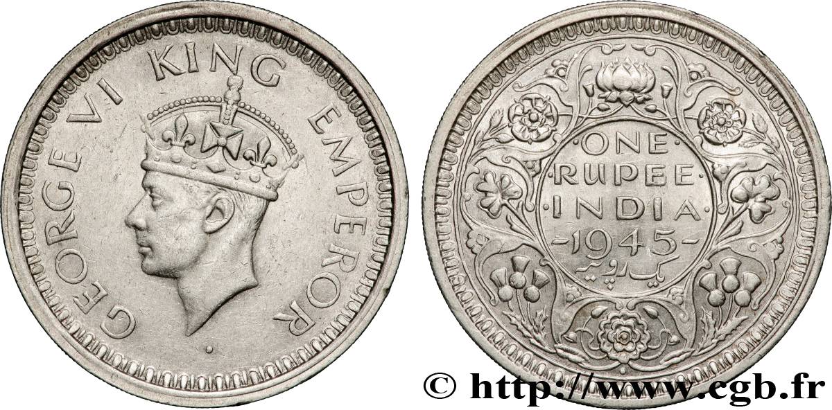 BRITISH INDIA 1 Rupee (Roupie) Georges VI 1945 Bombay AU