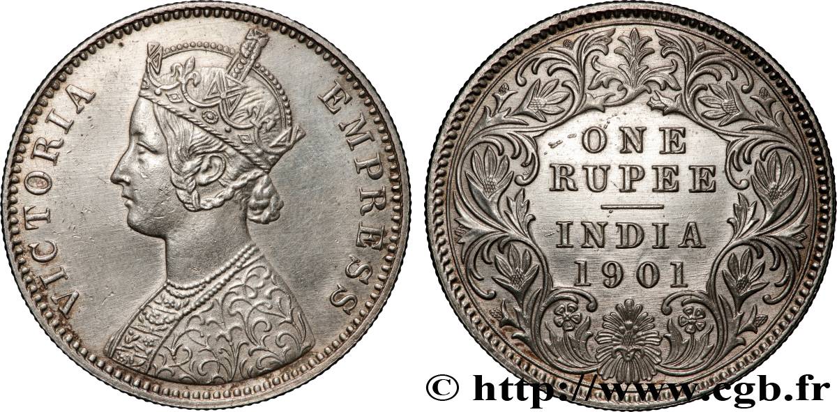 INDES BRITANNIQUES 1 Roupie Victoria 1901  Bombay SUP