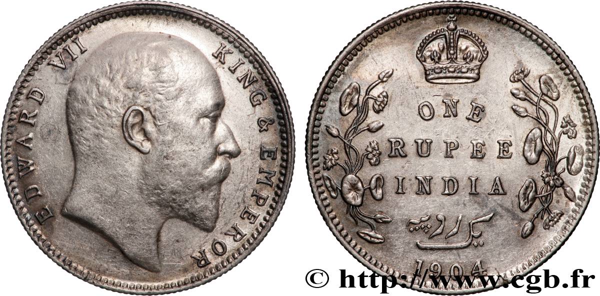 INDES BRITANNIQUES 1 Roupie Edouard VII 1904 Calcutta TTB+