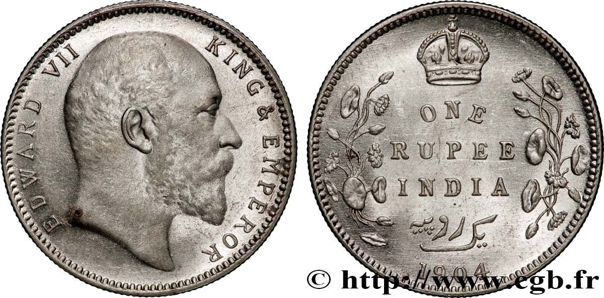 INDES BRITANNIQUES 1 Roupie Edouard VII 1904 Calcutta SUP