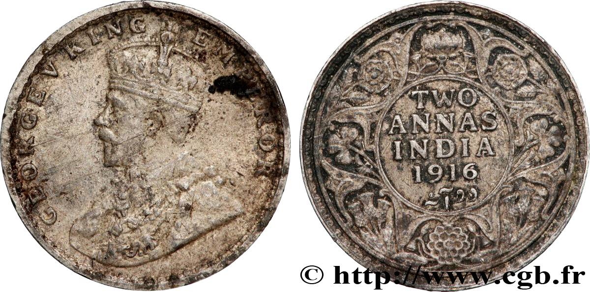 BRITISH INDIA 2 Annas Georges V 1916 Calcutta VF