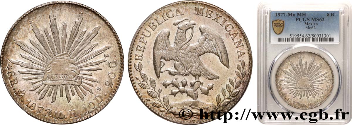 MEXICO 8 Reales 1877 Mexico MS62 PCGS