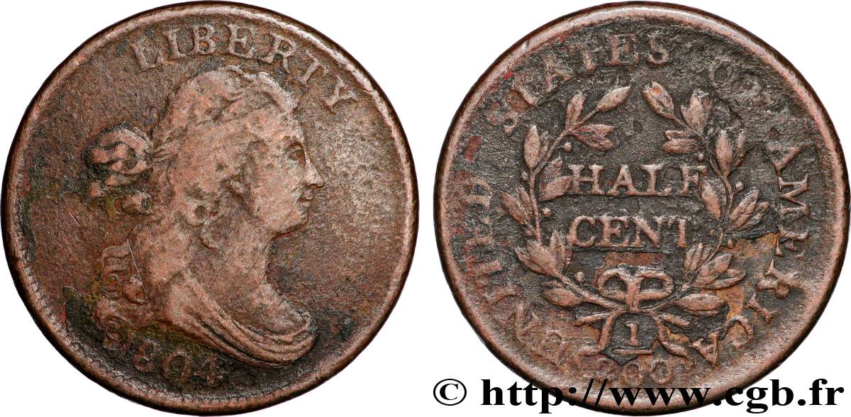 ÉTATS-UNIS D AMÉRIQUE 1/2 Cent “Draped Bust” 1805 Philadelphie TB