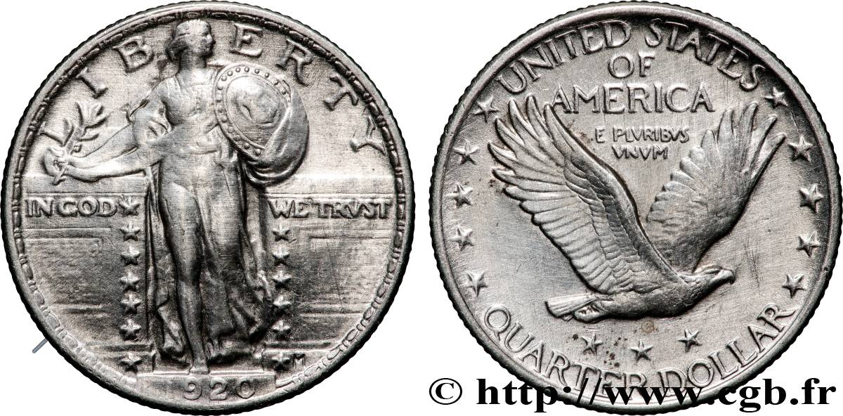 ÉTATS-UNIS D AMÉRIQUE 1/4 Dollar Liberty 1920 Philadelphie TTB