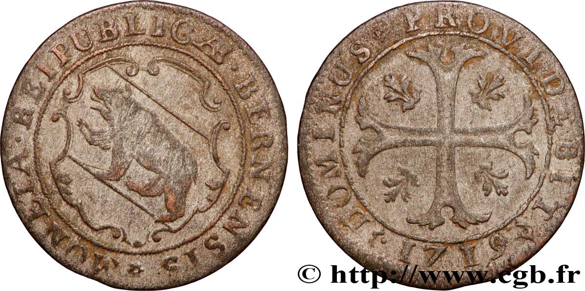 SUISSE - CANTON DE BERNE 1/2 Batzen 1719  TB+