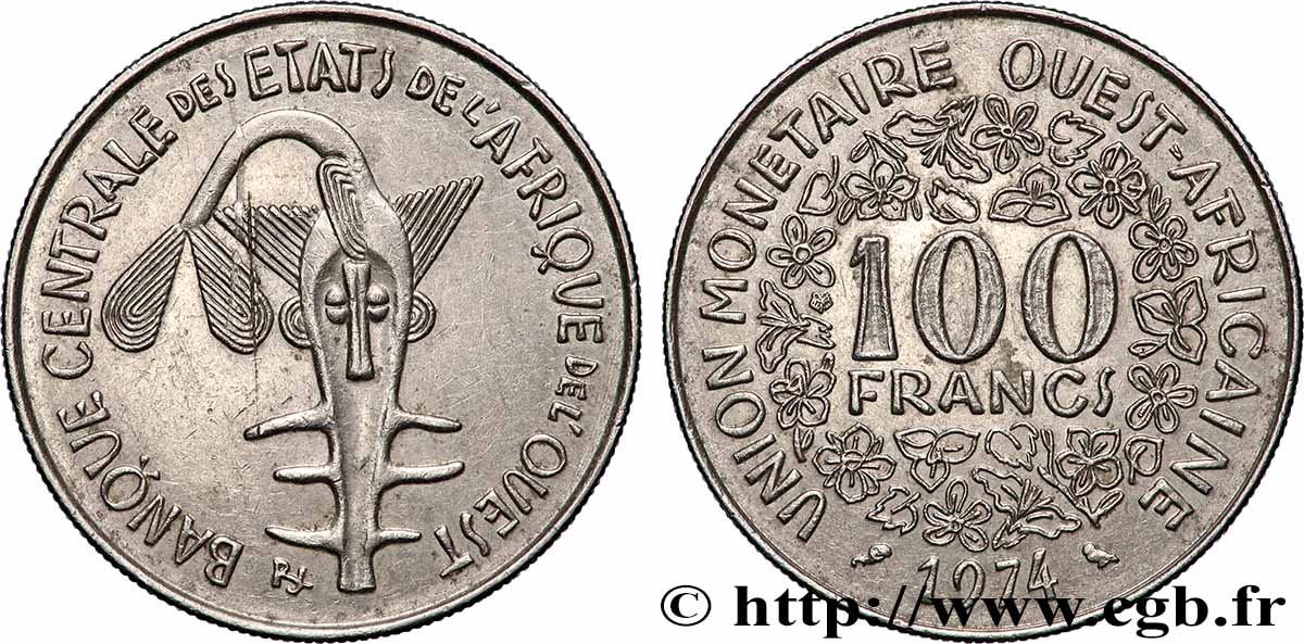 WESTAFRIKANISCHE LÄNDER 100 Francs BCEAO 1975 Paris VZ