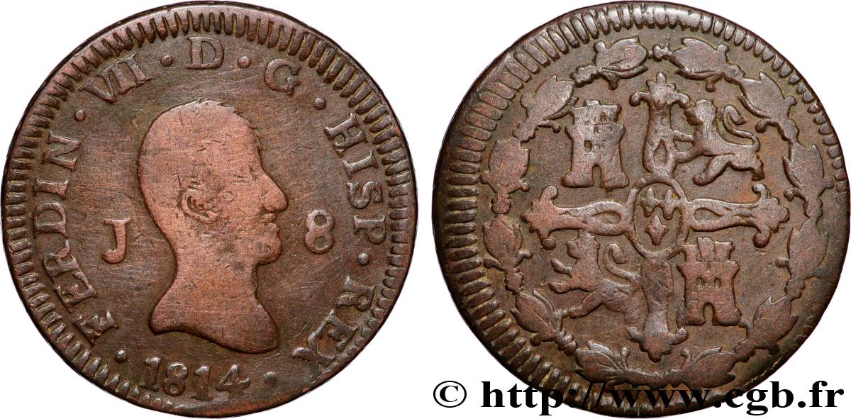 ESPAGNE 8 Maravedis Ferdinand VII 1814 Jubia TB+