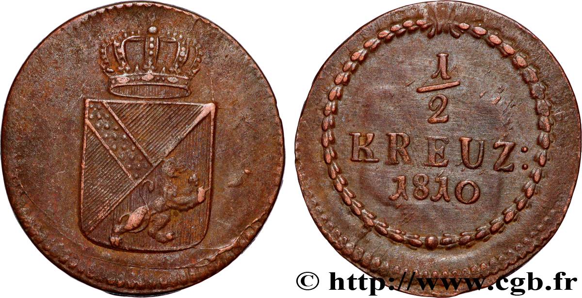 GERMANY - BADEN 1/2 Kreuzer Grand-Duché de Bade 1810 Mannheim XF