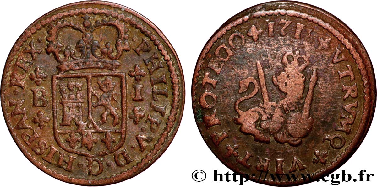 ESPAGNE 1 Maravedi Philippe V 1718 Burgos TTB