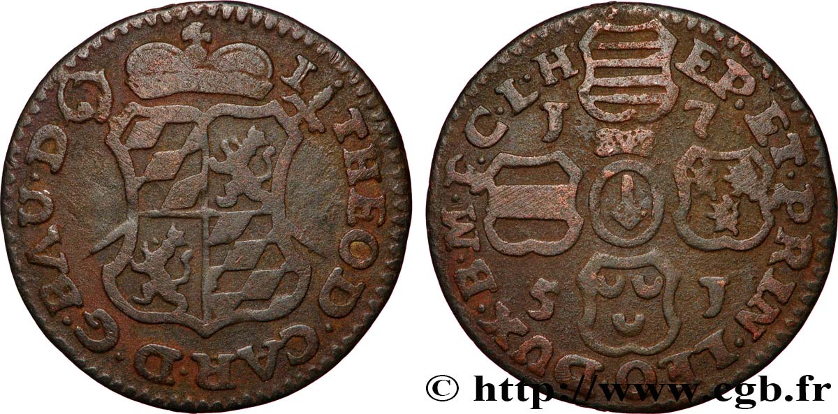 BELGIQUE - PRINCIPAUTÉ ÉPISCOPALE DE LIÈGE 1 Liard Évéché de Liège frappe au nom de Jean-Théodore de Bavière 1751 TB+