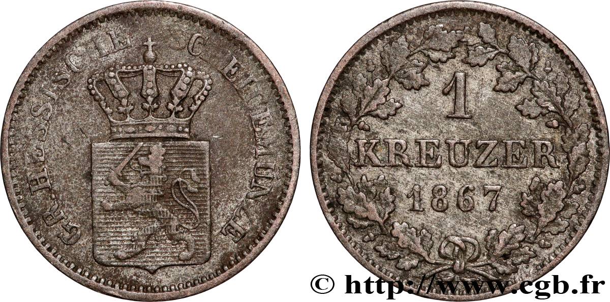 ALLEMAGNE - HESSE 1 Kreuzer Hesse-Darmstadt 1867 TTB