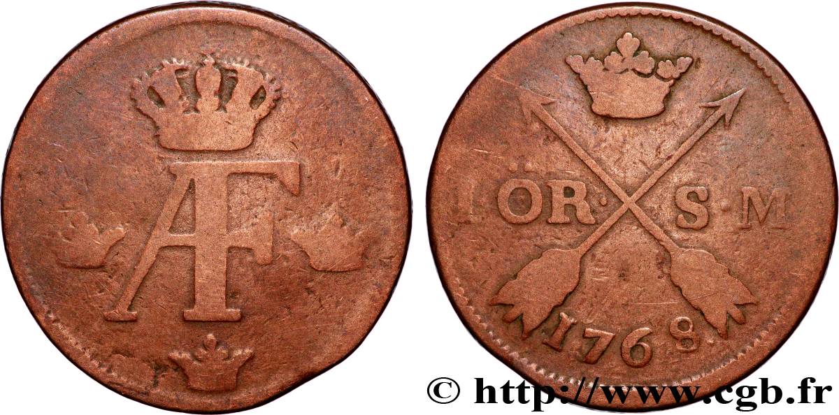 SUÈDE 1 Ore Adolphe Frédéric Ier 1768  TB