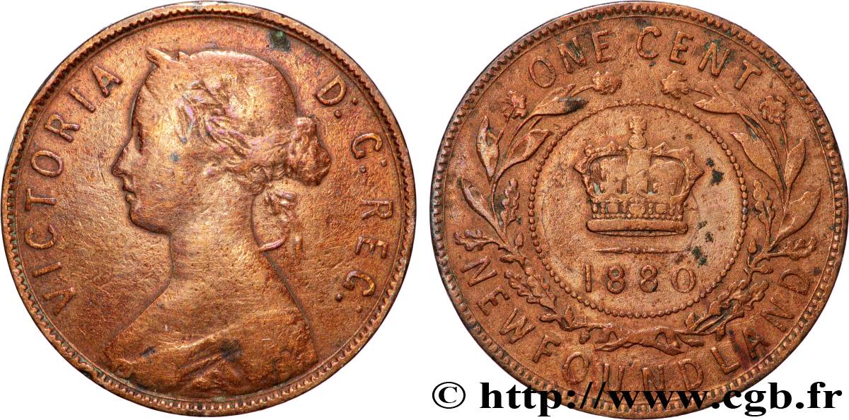 NEWFOUNDLAND 1 Cent Terre Neuve Victoria 1880 Heaton VF
