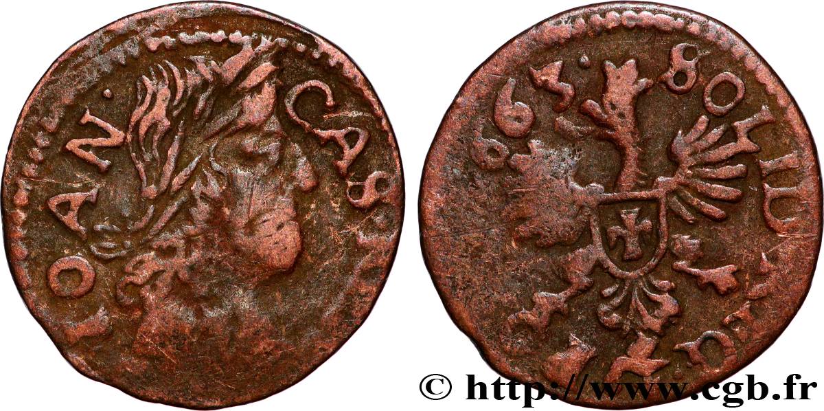 LITUANIE ET POLOGNE - JEAN CASIMIR II Solidus Jean II Casimir Vasa 1663 Cracovie TTB