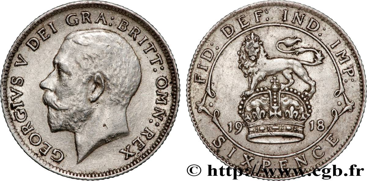 ROYAUME-UNI 6 Pence Georges V 1918 TTB