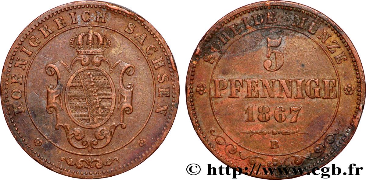 ALLEMAGNE - SAXE 5 Pfennige 1867 Dresde TTB