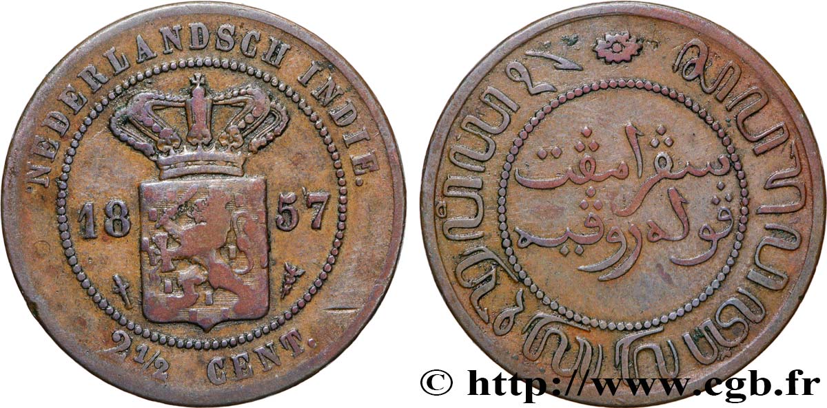NETHERLANDS INDIES 2 1/2 Cents 1857 Utrecht VF
