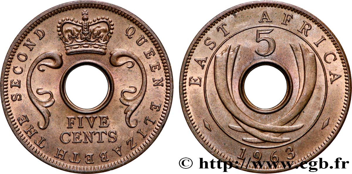 AFRIQUE DE L EST 5 Cents Élisabeth II 1963 Londres SUP