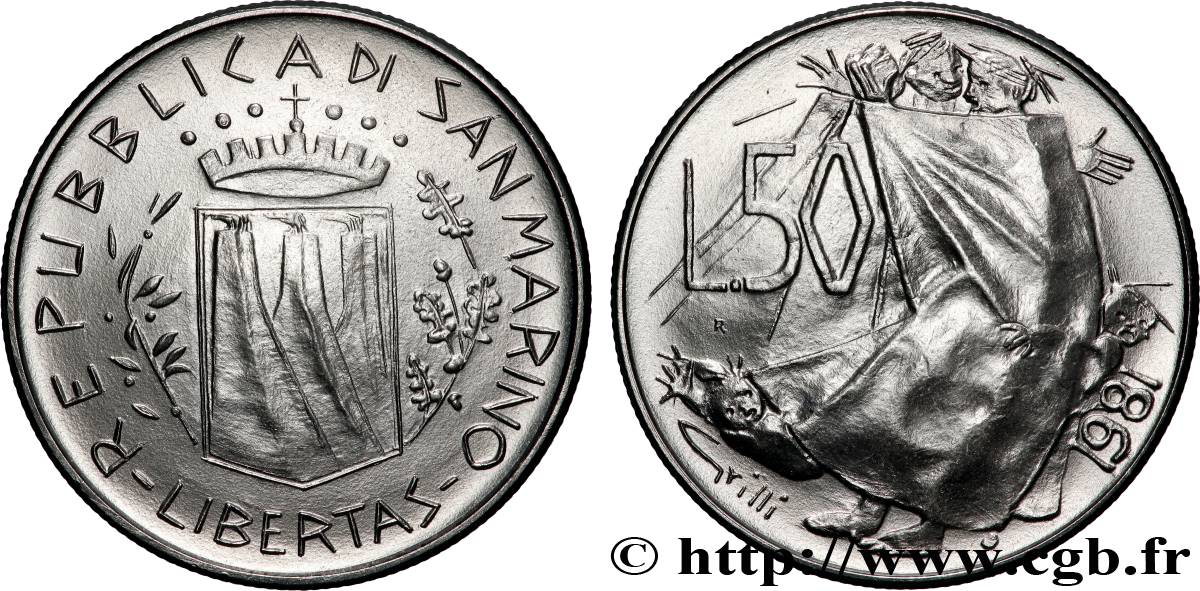 SAN MARINO 50 Lire écu couronné - La Paix 1981 Rome - R MS