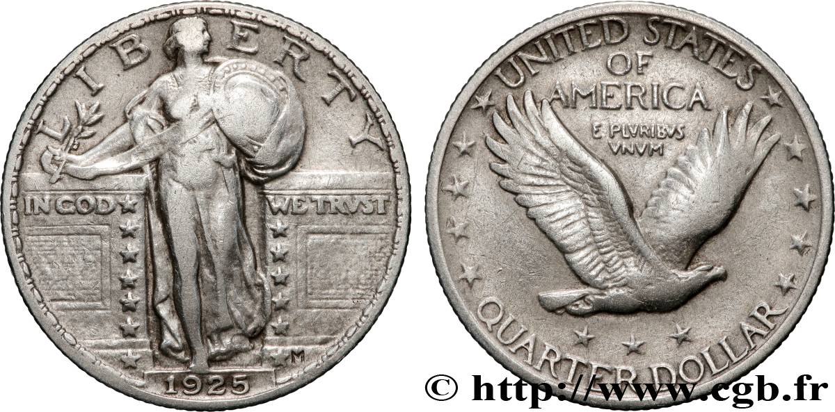 ÉTATS-UNIS D AMÉRIQUE 1/4 Dollar Liberté 1925 Philadelphie TB+