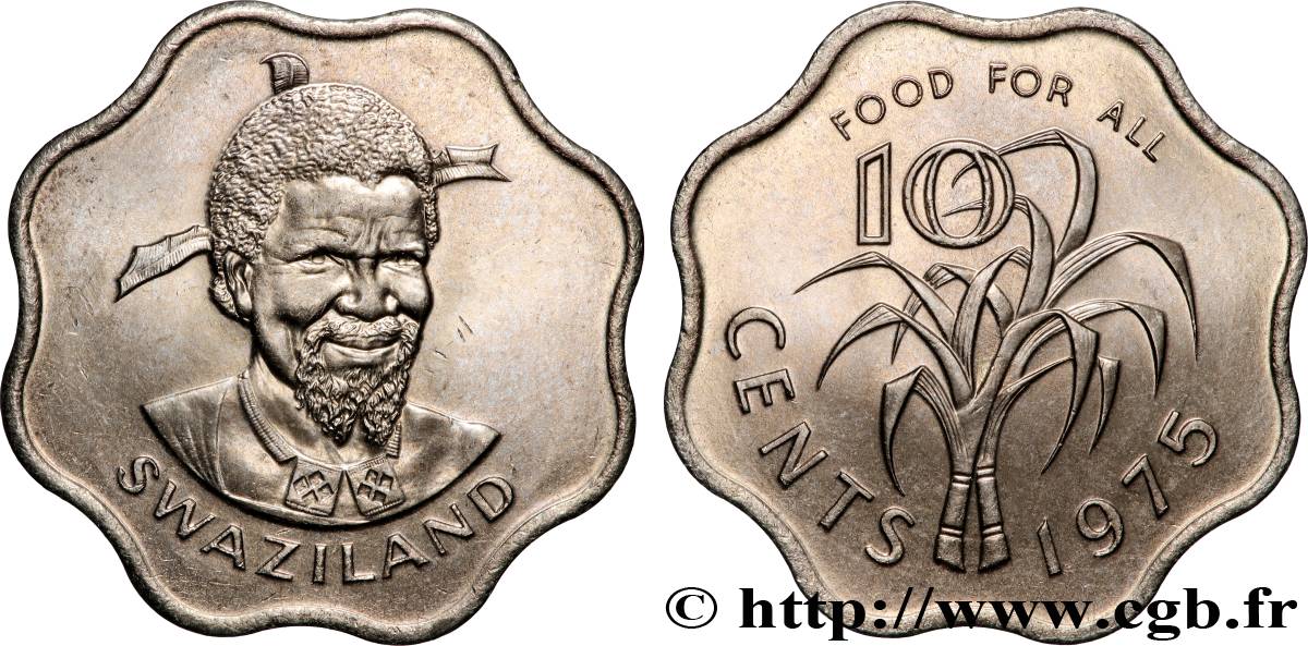 SWAZILAND 10 Cents Roi Sobhuza II FAO 1975 Llantrisan SUP