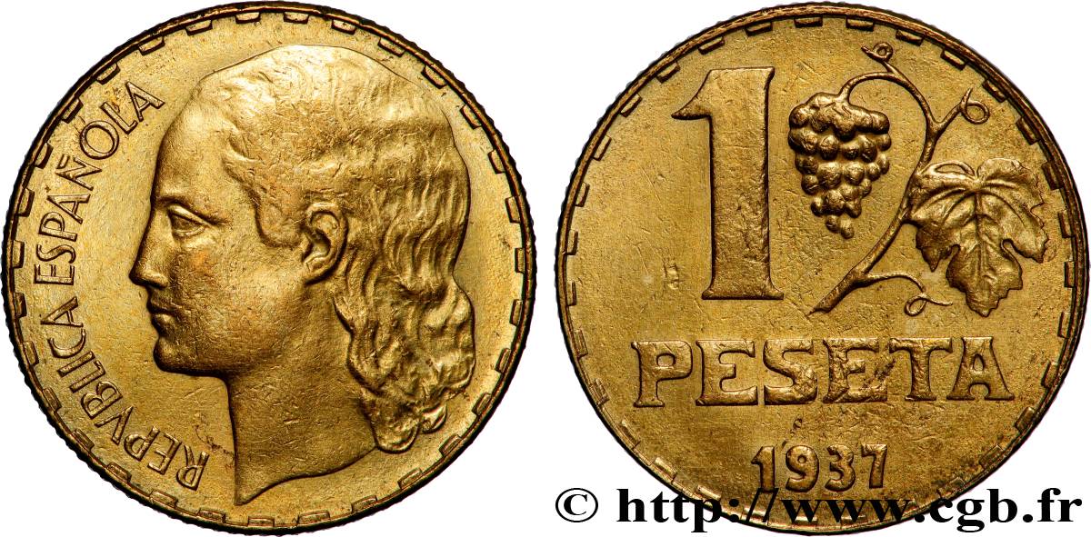 ESPAGNE 1 Peseta monnayage républicain 1937 Castellón de la Plana TB+